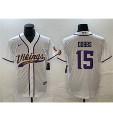 Men Minnesota Vikings 15 Josh Dobbs White Cool Base Stitched Baseball Jersey Men Minnesota Vikings 15 Josh Dobbs White Cool Base Stitched Baseball Jersey