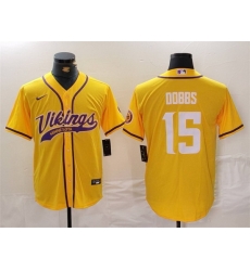 Men Minnesota Vikings 15 Joshua Dobbs Yellow Cool Base Stitched Baseball Jersey Men Minnesota Vikings 15 Joshua Dobbs Yellow Cool Base Stitched Baseball Jersey
