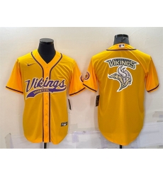 Men Minnesota Vikings Gold Team Big Logo With Patch Cool Base Stitched Baseball Jersey