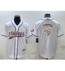 Men Minnesota Vikings White Team Big Logo With Patch Cool Base Stitched Baseball Jersey Men Minnesota Vikings White Team Big Logo With Patch Cool Base Stitched Baseball Jersey