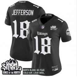 Women Minnesota Vikings 18 Justin Jefferson Black 2025 Kings of the North Patch Gothic Norseblood Edition Vapor Untouchable Limited Stitched Football Jerse