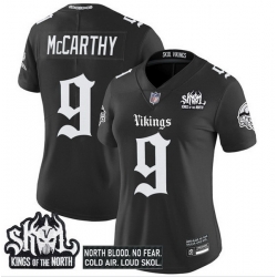 Women Minnesota Vikings 9 J J McCarthy Black 2025 Kings of the North Patch Gothic Norseblood Edition Vapor Untouchable Limited Stitched Football Jersey 1