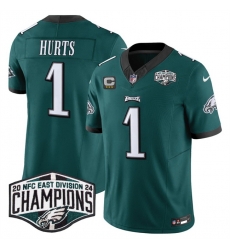 Men Philadelphia Eagles 1 Jalen Hurts Green 2024 NFC East Champions With 3 Star C Patch F U S E Vapor Untouchable Limited Stitched Football Jersey Men Philadelphia Eagles 1 Jalen Hurts Green 2024 NFC East Champions With 3 Star C Patch F U S E Vapor Untouchable Limited Stitched Football Jersey
