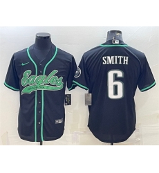 Men Philadelphia Eagles 6 DeVonta Smith Black With Patch Cool Base Stitched Baseball Jersey Men Philadelphia Eagles 6 DeVonta Smith Black With Patch Cool Base Stitched Baseball Jersey