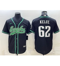 Men Philadelphia Eagles 62 Jason Kelce Black With Patch Cool Base Stitched Baseball Jersey Men Philadelphia Eagles 62 Jason Kelce Black With Patch Cool Base Stitched Baseball Jersey