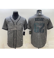 Men Philadelphia Eagles 62 Jason Kelce Gray With Patch Cool Base Stitched Baseball Jersey Men Philadelphia Eagles 62 Jason Kelce Gray With Patch Cool Base Stitched Baseball Jersey