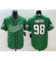 Men Philadelphia Eagles 98 Jalen Carter Green Cool Base Stitched Baseball Jersey Men Philadelphia Eagles 98 Jalen Carter Green Cool Base Stitched Baseball Jersey