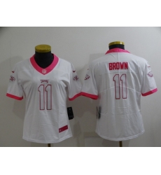 Women Philadelphia Eagles 11 A J Brown Pink White Stitched Football Jersey Women Philadelphia Eagles 11 A J Brown Pink White Stitched Football Jersey