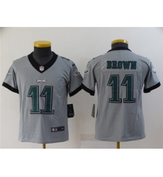 Youth Philadelphia Eagles 11 A J Brown Grey Inverted Legend Stitched Football Jersey Youth Philadelphia Eagles 11 A J Brown Grey Inverted Legend Stitched Football Jersey