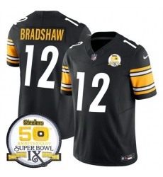 Men Pittsburgh Steelers 12 Terry Bradshaw Black 2024 F U S E 50th Anniversary Of Super Bowl IX Alternate Vapor Untouchable Limited Stitched Jersey Men Pittsburgh Steelers 12 Terry Bradshaw Black 2024 F U S E 50th Anniversary Of Super Bowl IX Alternate Vapor Untouchable Limited Stitched Jersey