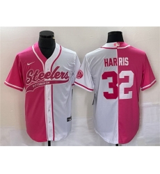 Men Pittsburgh Steelers 32 Franco Harris White Pink Split Cool Base Stitched Baseball Jersey Men Pittsburgh Steelers 32 Franco Harris White Pink Split Cool Base Stitched Baseball Jersey