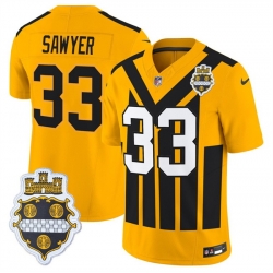 Men Pittsburgh Steelers 33 Jack Sawyer Gold 1933 F U S E  Throwback Alternate Football Stitched Football Jersey