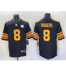 Men Pittsburgh Steelers 8 Aaron Rodgers Black 2025 Color Rush Vapor Limited Stitched Football Jersey