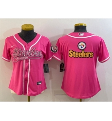 Women Pittsburgh Steelers Pink Team Big Logo With Patch Cool Base Stitched Baseball Jersey