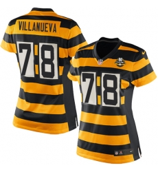 Womens Nike Pittsburgh Steelers #78 Alejandro Villanueva Elite Yellow Black Alternate 80TH Anniversary Throwback NFL Jersey Womens Nike Pittsburgh Steelers #78 Alejandro Villanueva Elite Yellow Black Alternate 80TH Anniversary Throwback NFL Jersey