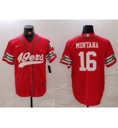 Men San Francisco 49ers 16 Joe Montana Red With Patch Cool Base Stitched Baseball Jersey