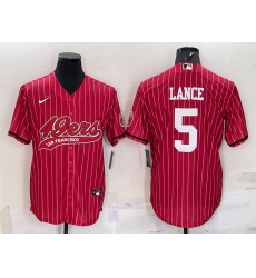 Men San Francisco 49ers 5 Trey Lance Red With Patch Cool Base Stitched Baseball Jersey Men San Francisco 49ers 5 Trey Lance Red With Patch Cool Base Stitched Baseball Jersey