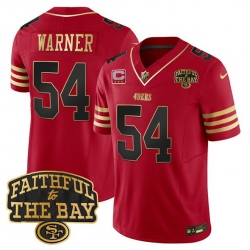 Men San Francisco 49ers 54 Fred warner Red 2025 F U S E  3 Star C With Faithful To The Bay Patch Limited V8 Stitched Football Jersey