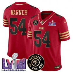 Men San Francisco 49ers 54 Fred warner Red 2025 F U S E  Faithful  26 Super Bowl LVIII Patch Vapor Limited Stitched Football Jersey