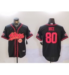 Men San Francisco 49ers 80 Jerry Rice Black With Patch Cool Base Stitched Baseball Jersey Men San Francisco 49ers 80 Jerry Rice Black With Patch Cool Base Stitched Baseball Jersey