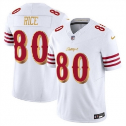 Men San Francisco 49ers 80 Jerry Rice White Gold 2025 F U S E Rivalries Vapor Limited Stitched Football Jersey