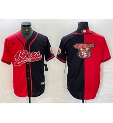 Men San Francisco 49ers Red Black Split Team Big Logo With Patch Cool Base Stitched Baseball Jersey Men San Francisco 49ers Red Black Split Team Big Logo With Patch Cool Base Stitched Baseball Jersey