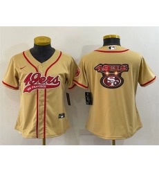 Women San Francisco 49ers Gold Team Big Logo With Patch Cool Base Stitched Baseball Jersey Women San Francisco 49ers Gold Team Big Logo With Patch Cool Base Stitched Baseball Jersey