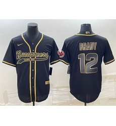 Men Tampa Bay Buccaneers 12 Tom Brady Black Gold With Patch Cool Base Stitched Baseball Jersey Men Tampa Bay Buccaneers 12 Tom Brady Black Gold With Patch Cool Base Stitched Baseball Jersey