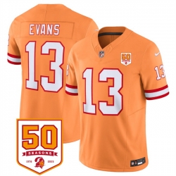 Men Tampa Bay Buccaneers 13 Mike Evans Orange 2025 F U S E  50th Anniversary Patch Vapor Limited Stitched Jersey