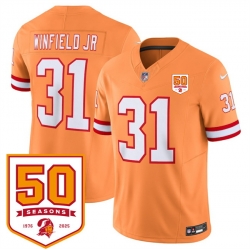 Men Tampa Bay Buccaneers 31 Antoine Winfield Jr  Orange 2025 F U S E  50th Anniversary Patch Vapor Limited Stitched Jersey