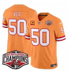 Men Tampa Bay Buccaneers 50 Vita Vea Orange F U S E 2024 NFC South Champions With 3 Star C Patch Limited Stitched Jersey Men Tampa Bay Buccaneers 50 Vita Vea Orange F U S E 2024 NFC South Champions With 3 Star C Patch Limited Stitched Jersey
