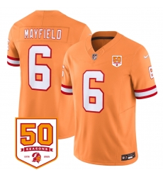 Men Tampa Bay Buccaneers 6 Baker Mayfield Orange 2025 F U S E 50th Anniversary Patch Vapor Limited Stitched Jersey Men Tampa Bay Buccaneers 6 Baker Mayfield Orange 2025 F U S E 50th Anniversary Patch Vapor Limited Stitched Jersey