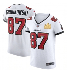 Men Tampa Bay Buccaneers 87 Rob Gronkowski Men Super Bowl LV Champions Patch Nike White Vapor Elite Jersey Men Tampa Bay Buccaneers 87 Rob Gronkowski Men Super Bowl LV Champions Patch Nike White Vapor Elite Jersey