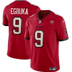 Men Tampa Bay Buccaneers 9 Emeka Egbuka Red 2025 Draft 50th Anniversary Patch Vapor Untouchable Limited Stitched Football Jersey