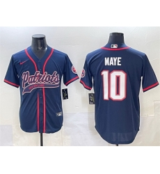 Men New England Patriots 10 Drake Maye Navy With Path Cool Base Stitched Baseball Jersey