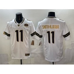 Men Seattle Seahawks 11 Jaxon Smith Njigba White Gold 2025 F U S E  50th Season Patch Limited Stitched Football Jersey