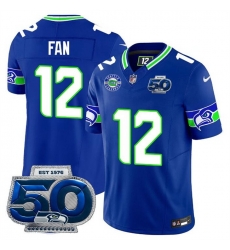 Men Seattle Seahawks 12 Fan Royal 2025 F U S E 50th Season Patch Throwback Vapor Limited Stitched Football Jersey