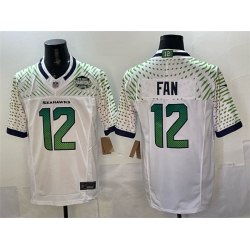 Men Seattle Seahawks  12 Fan White 2025 F U S E   Rivalries  NFC West Division Champions Patch Vapor Untouchable Limited Stitched Football Jersey
