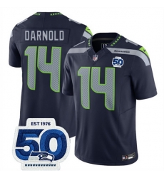 Men Seattle Seahawks 14 Sam Darnold Navy 2025 F U S E  50th Anniversary Patch Vapor Untouchable Limited Stitched Football Jersey