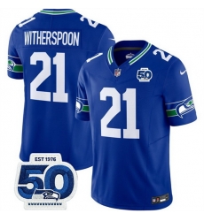 Men Seattle Seahawks 21 Devon Witherspoon Royal 2025 F U S E 50th Anniversary Patch Throwback Vapor Limited Stitched Football Jersey