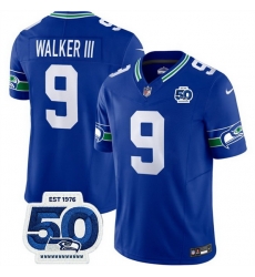 Men Seattle Seahawks 9 Kenneth Walker III Royal 2025 F U S E 50th Anniversary Patch Throwback Vapor Limited Stitched Football Jersey