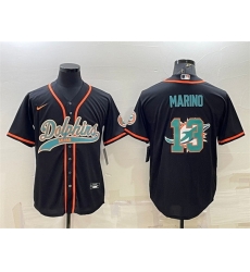 Men Miami Dolphins 13 Dan Marino Black Team Big Logo With Patch Cool Base Stitched Baseball Jersey