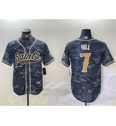 Men New Orleans Saints 7 Taysom Hill Grey Camo With Patch Cool Base Stitched Baseball Jersey Men New Orleans Saints 7 Taysom Hill Grey Camo With Patch Cool Base Stitched Baseball Jersey