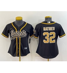 Women New Orleans Saints 32 Tyrann Mathieu Black With Patch Cool Base Stitched Baseball Jersey Women New Orleans Saints 32 Tyrann Mathieu Black With Patch Cool Base Stitched Baseball Jersey