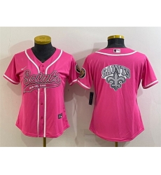 Women New Orleans Saints Pink Team Big Logo With Patch Cool Base Stitched Baseball Jersey Women New Orleans Saints Pink Team Big Logo With Patch Cool Base Stitched Baseball Jersey