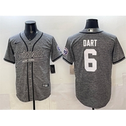 Men New York Giants 6 Jaxson Dart Gray With Patch Cool Base Stitched Baseball Jersey