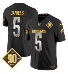 Men Washington Commanders 5 Jayden Daniels Black Gold F U S E  90th Anniversary Vapor Limited Stitched Football Jersey