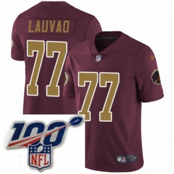Youth Nike Washington Redskins 77 Shawn Lauvao Burgundy RedGold Number Alternate 80TH Anniversary Vapor Untouchable Limited Stitched 100th anniversary Neck
