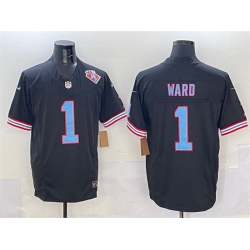 Men Tennessee Titans 1 Cameron Ward Black 2025 Draft F U S E  1997 Throwback Patch Vapor Limited Stitched Football Jersey