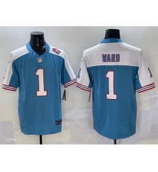 Men Tennessee Titans 1 Cameron Ward Blue White 2025 Draft F U S E  1997 Throwback Patch Vapor Limited Stitched Football Jersey